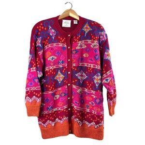 VINTAGE Express International Handcrafted Cardigan Sweater size M pre-owned.